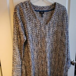 Jones New York Cream and Blue Speckled V-Neck Sweater